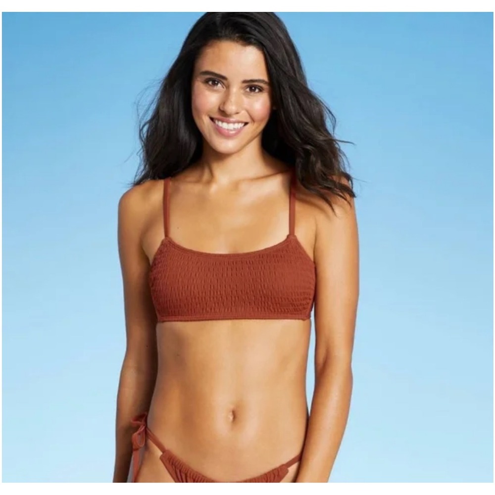 Xhilaration Smocked Bralette Bikini Top‎ Orange/Brown Medium M NWT Swimwear